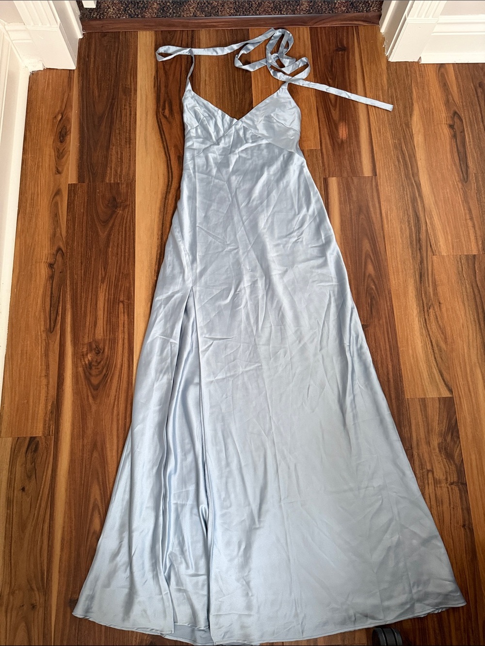 Show Me Your MuMu Pale Blue Satin Halter Maxi Dress